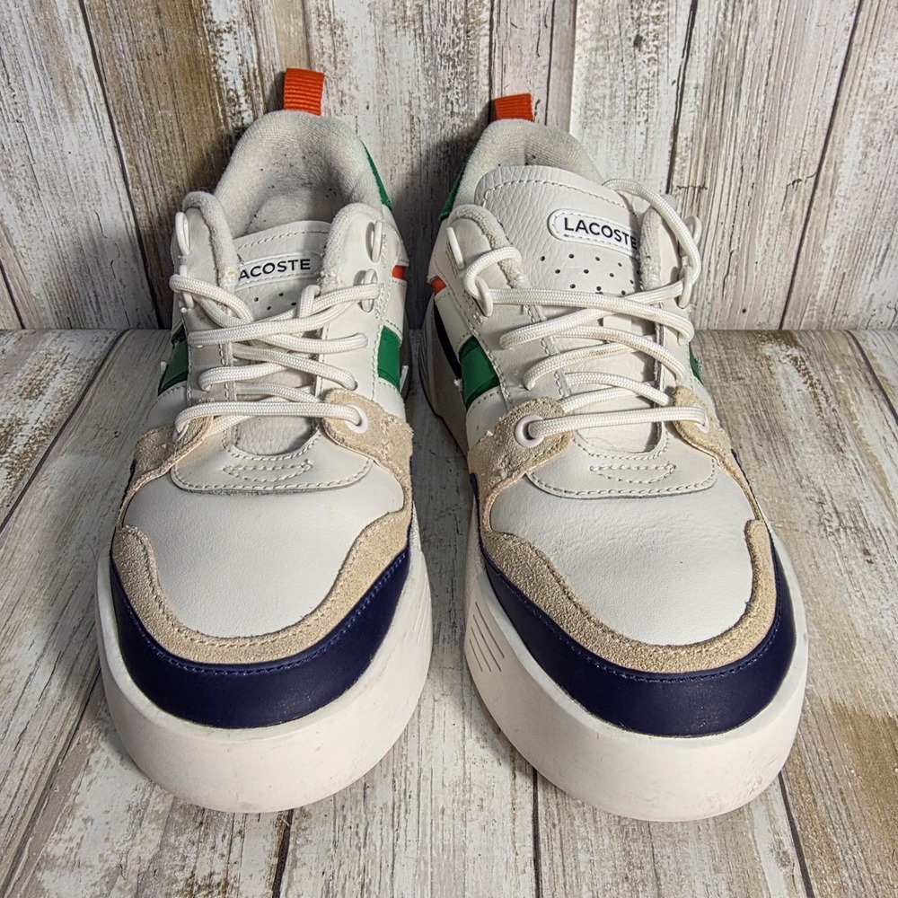 Lacoste Womens L002 Leather and Mesh Platform Sneakers White Green Orange Size 7 - Picture 3 of 8